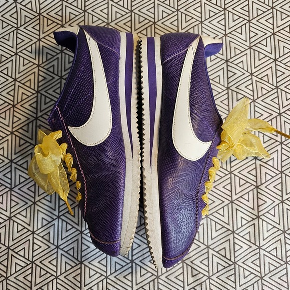 Nike Cortez Purple Leather Retro Womens Sneakers 8.5 gold ribbon laces - Picture 11 of 12
